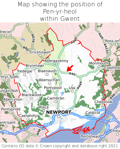 Map showing location of Pen-yr-heol within Gwent