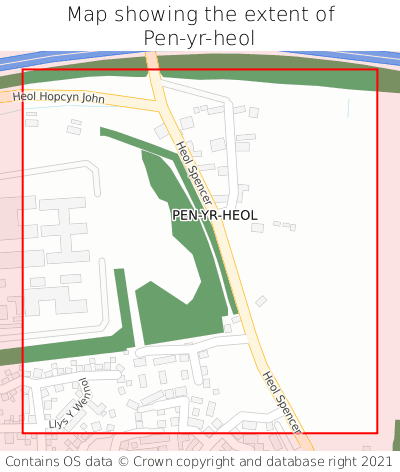 Map showing extent of Pen-yr-heol as bounding box
