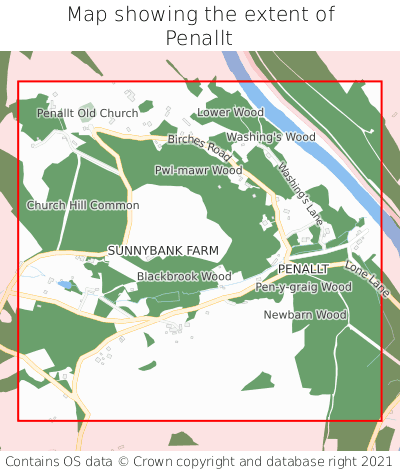 Map showing extent of Penallt as bounding box