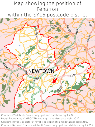 Map showing location of Penarron within SY16