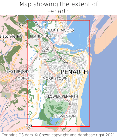 Map showing extent of Penarth as bounding box