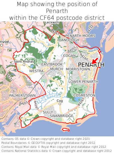 Map showing location of Penarth within CF64