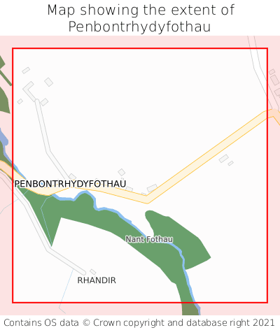 Map showing extent of Penbontrhydyfothau as bounding box