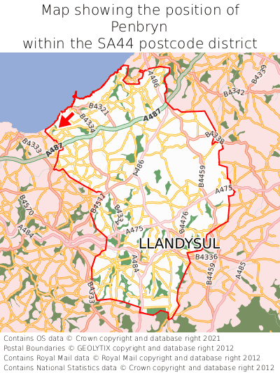 Map showing location of Penbryn within SA44