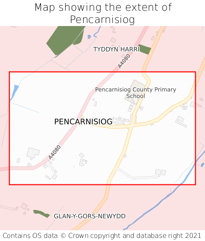 Map showing extent of Pencarnisiog as bounding box