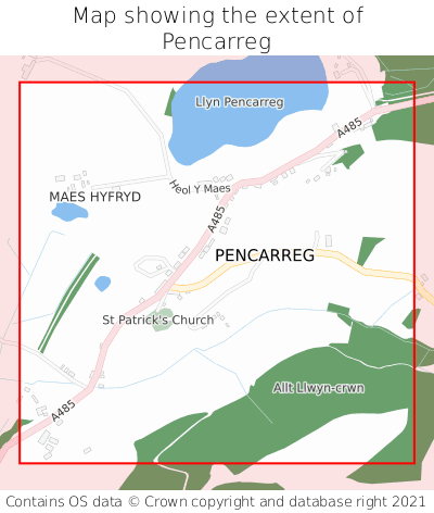 Map showing extent of Pencarreg as bounding box