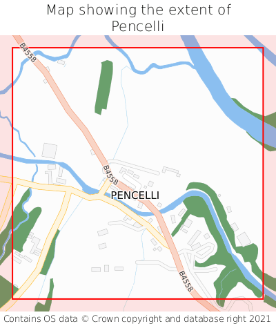 Map showing extent of Pencelli as bounding box