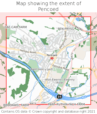 Map showing extent of Pencoed as bounding box