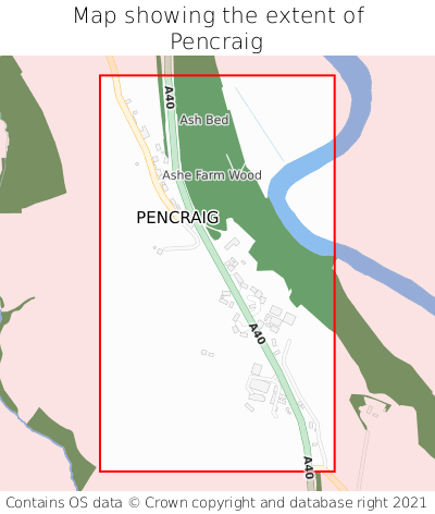 Map showing extent of Pencraig as bounding box