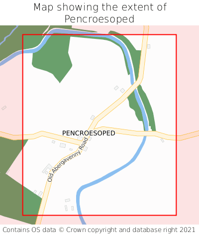 Map showing extent of Pencroesoped as bounding box