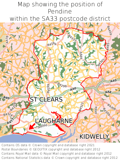 Map showing location of Pendine within SA33