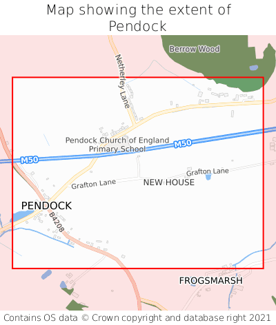 Map showing extent of Pendock as bounding box