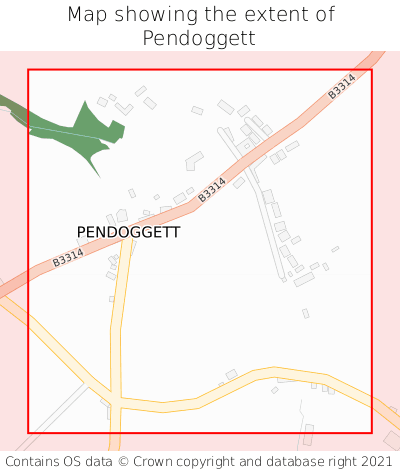 Map showing extent of Pendoggett as bounding box