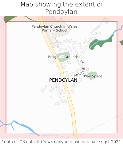 Map showing extent of Pendoylan as bounding box