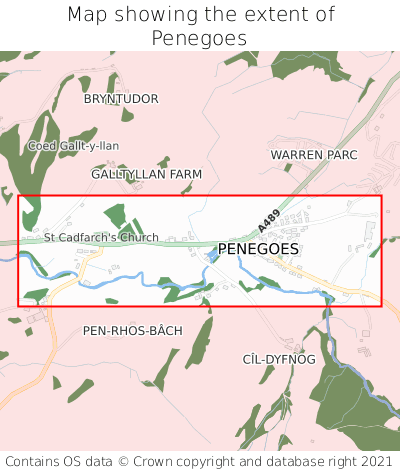 Map showing extent of Penegoes as bounding box