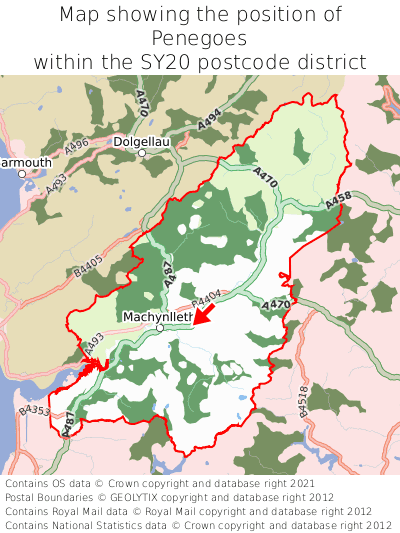 Map showing location of Penegoes within SY20