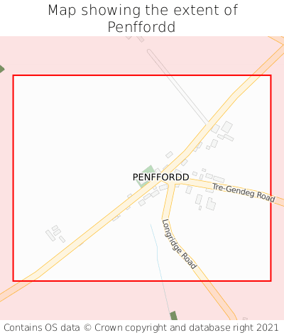 Map showing extent of Penffordd as bounding box