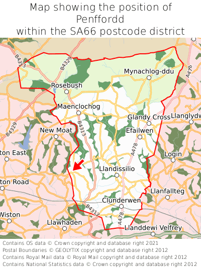 Map showing location of Penffordd within SA66