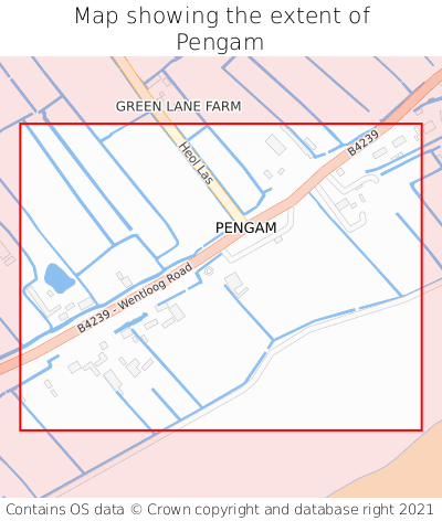 Map showing extent of Pengam as bounding box