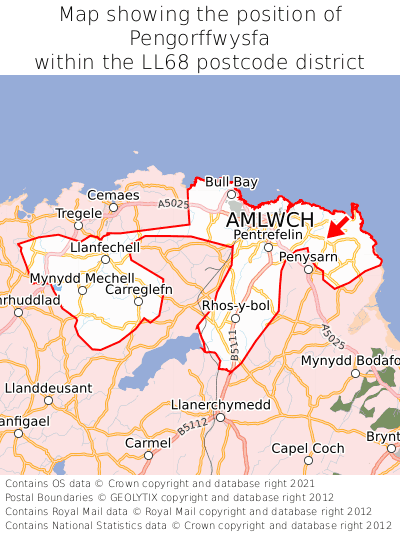 Map showing location of Pengorffwysfa within LL68