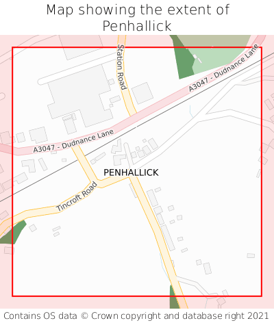 Map showing extent of Penhallick as bounding box
