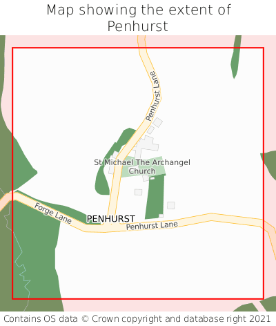 Map showing extent of Penhurst as bounding box