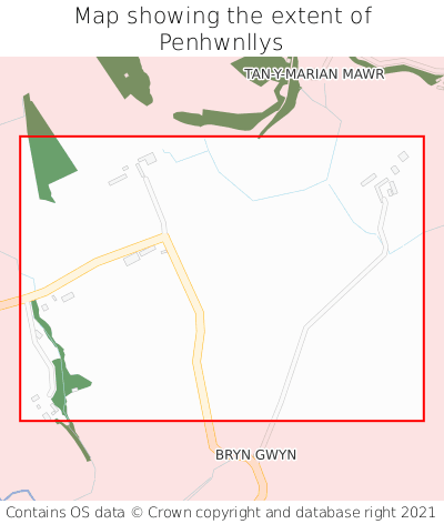 Map showing extent of Penhwnllys as bounding box