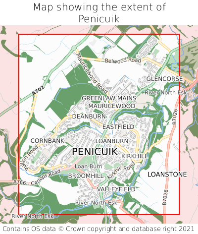 Map showing extent of Penicuik as bounding box