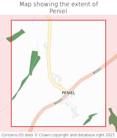 Map showing extent of Peniel as bounding box