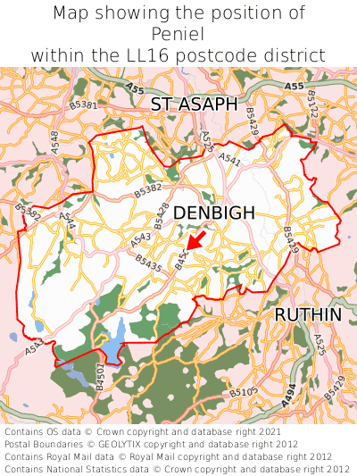 Map showing location of Peniel within LL16