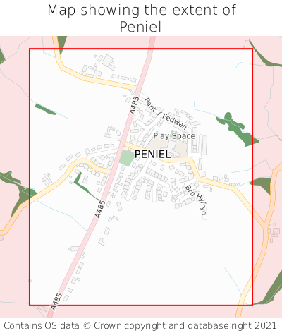 Map showing extent of Peniel as bounding box