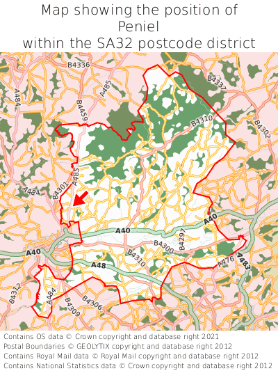 Map showing location of Peniel within SA32