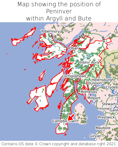 Map showing location of Peninver within Argyll and Bute