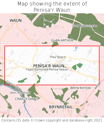 Map showing extent of Penisa'r Waun as bounding box
