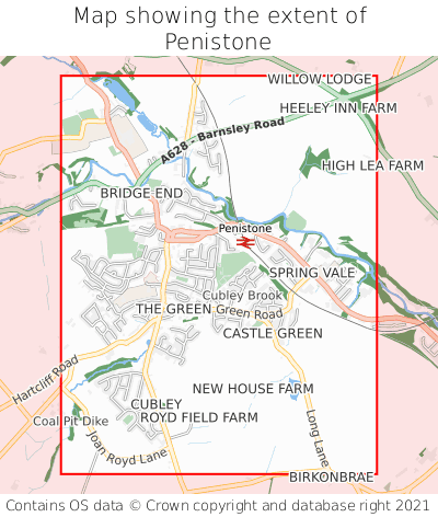 Map showing extent of Penistone as bounding box