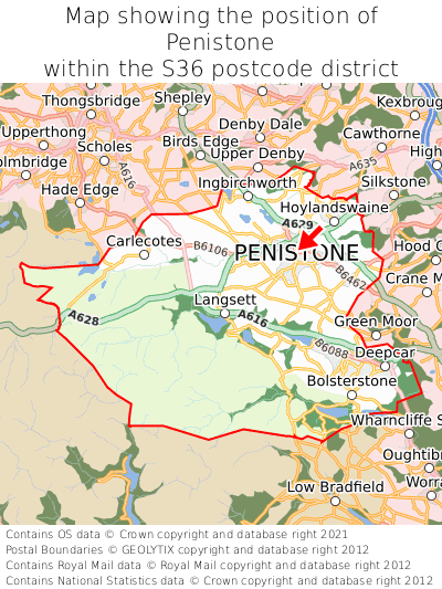 Map showing location of Penistone within S36