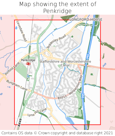 Map showing extent of Penkridge as bounding box