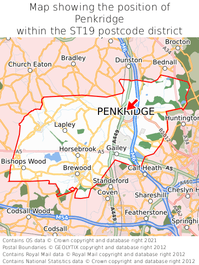 Map showing location of Penkridge within ST19