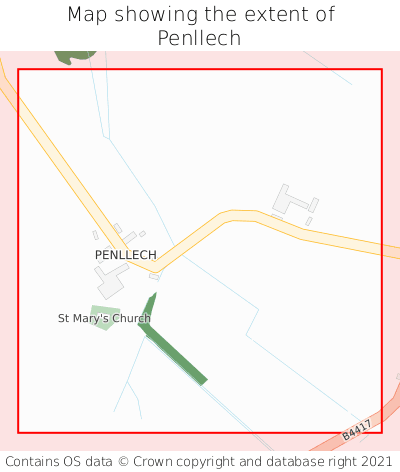 Map showing extent of Penllech as bounding box