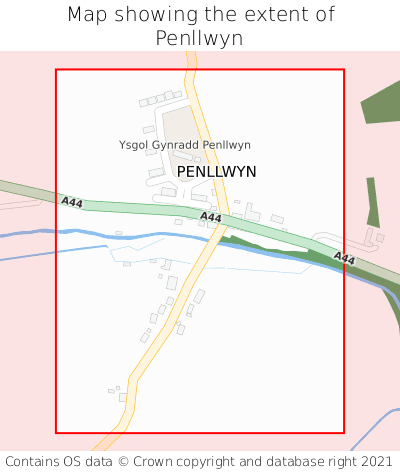 Map showing extent of Penllwyn as bounding box