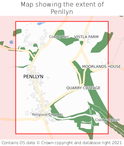 Map showing extent of Penllyn as bounding box