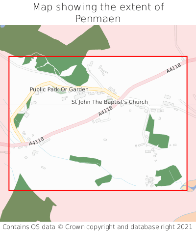 Map showing extent of Penmaen as bounding box