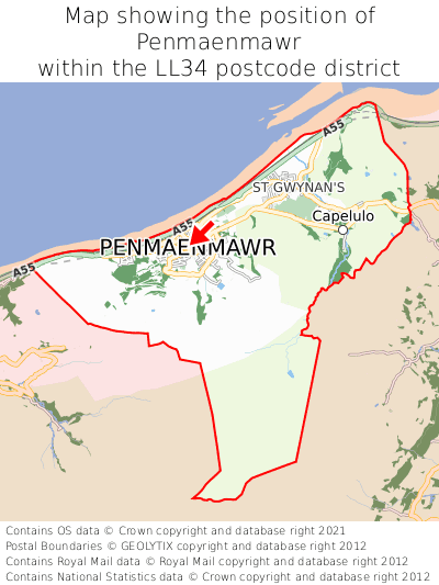 Map showing location of Penmaenmawr within LL34