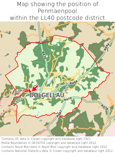 Map showing location of Penmaenpool within LL40