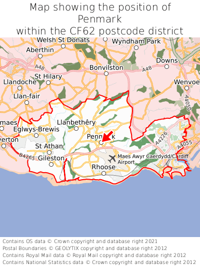 Map showing location of Penmark within CF62