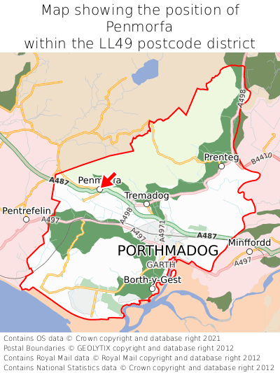 Map showing location of Penmorfa within LL49