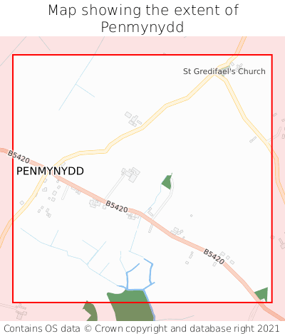 Map showing extent of Penmynydd as bounding box