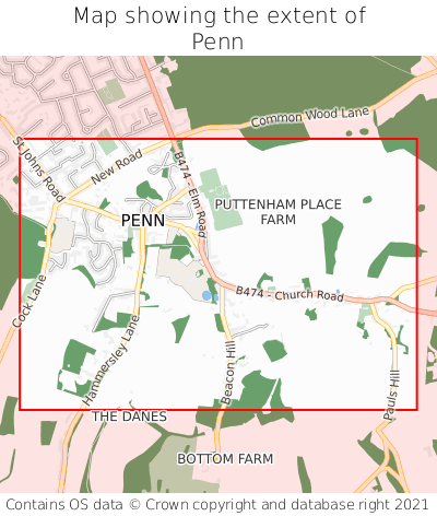 Map showing extent of Penn as bounding box