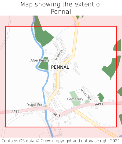 Map showing extent of Pennal as bounding box