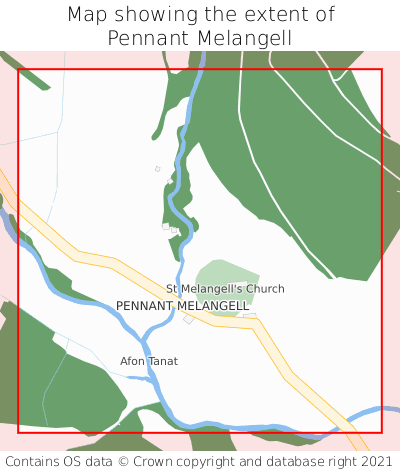 Map showing extent of Pennant Melangell as bounding box